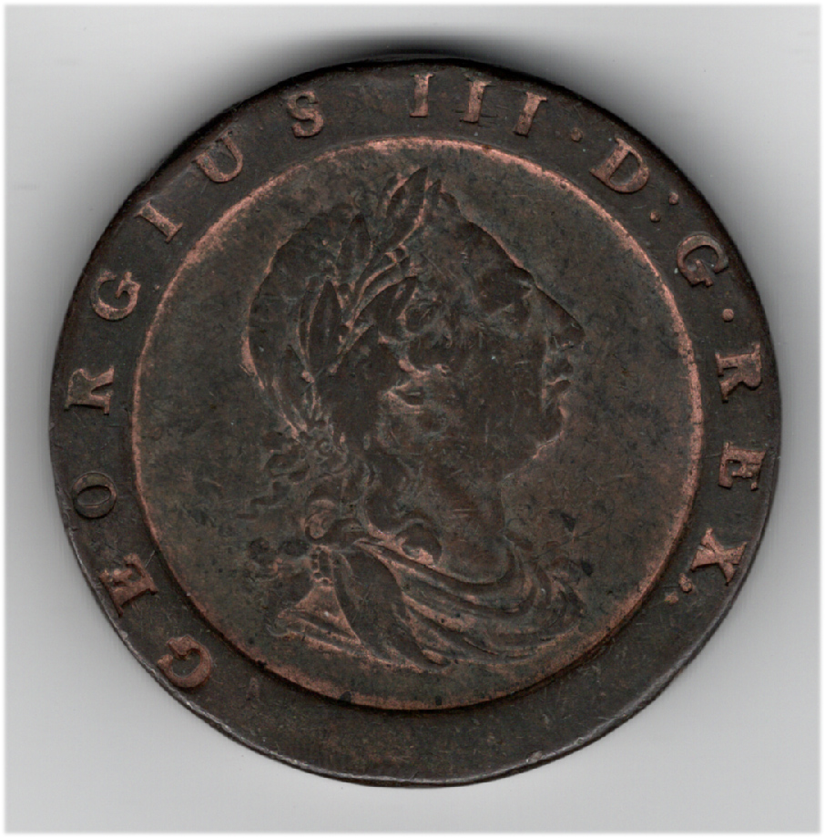 イギリス　2ペンス銅貨　1797年　表