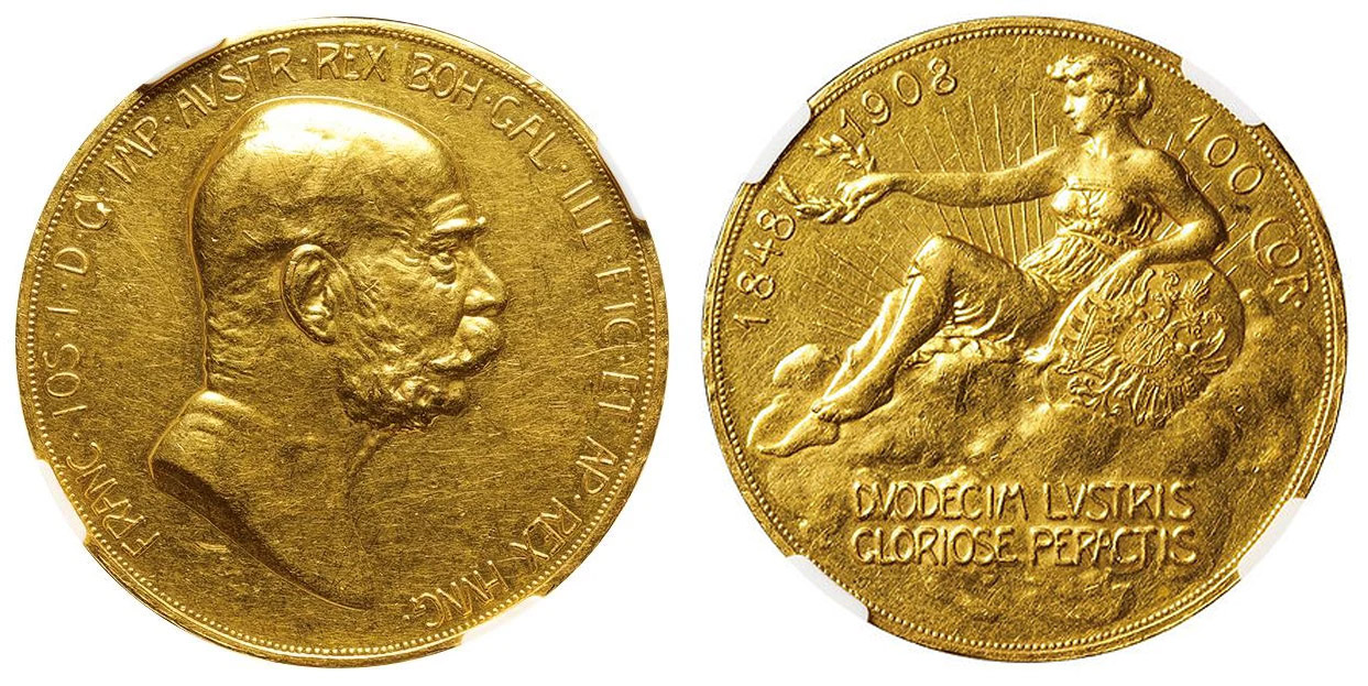 オーストリア　雲上の女神　100コロナ金貨